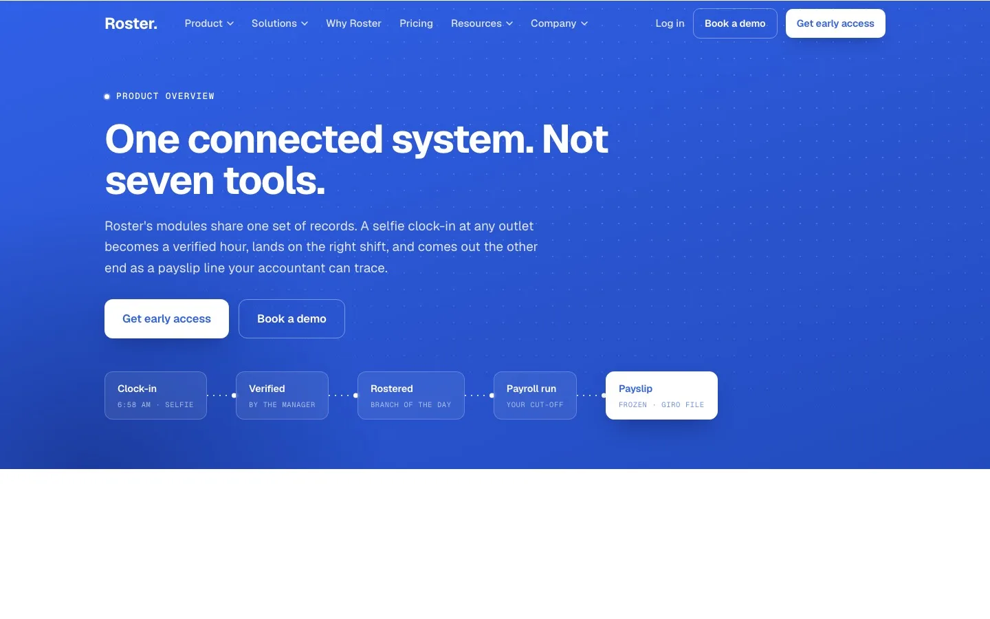 Roster product overview: the seven modules